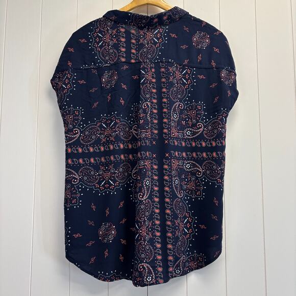 Rock & Republic Women's Paisley Boho Rayon Top Size XL Summer Ruched Sleeves - Picture 8 of 9